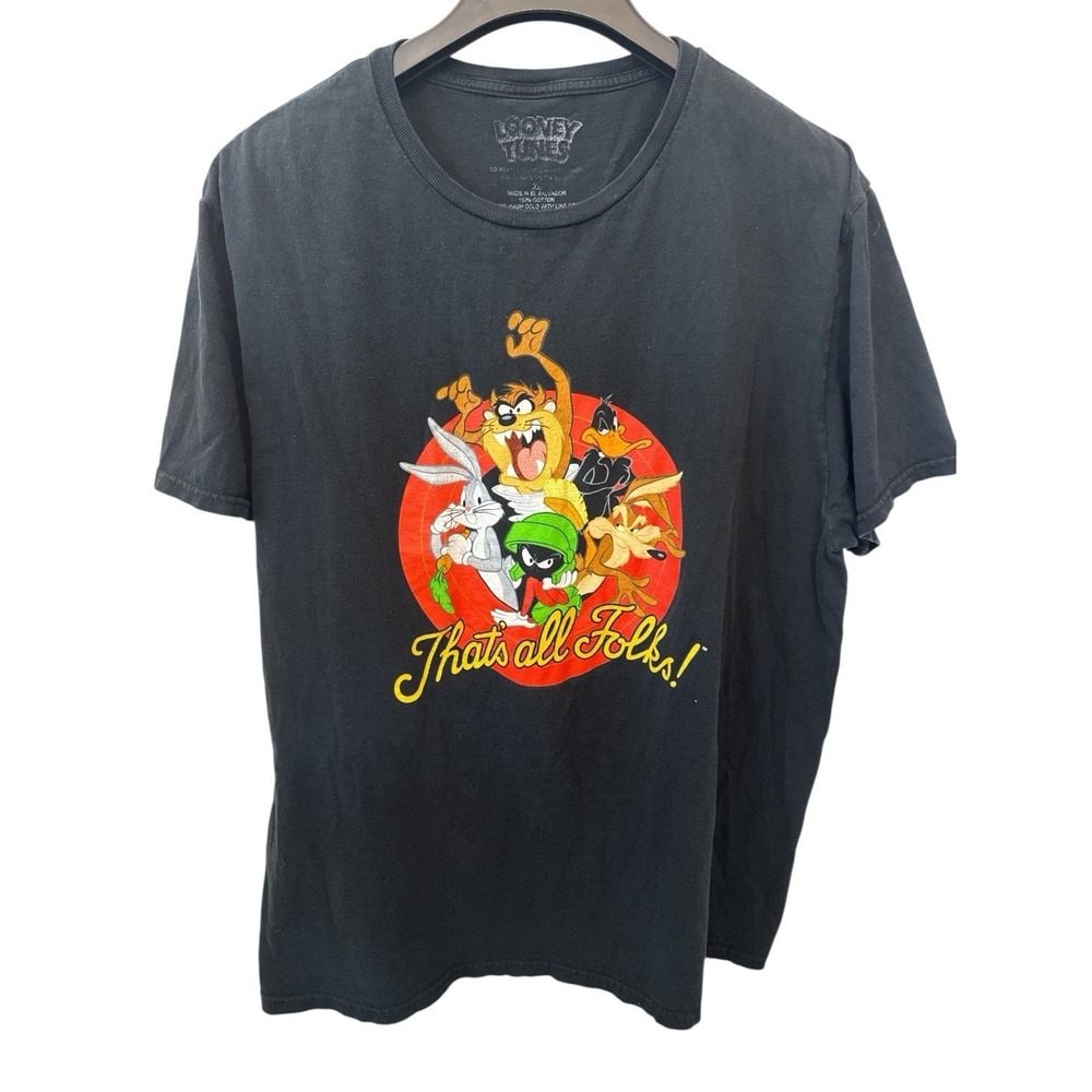 Looney Tunes Mens T-shirt‎ Black XL Taz "That's All Folks" Character bugs